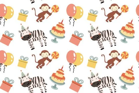 Childrens animals pattern, cute african jungle and tropical animal background Stock Illustration