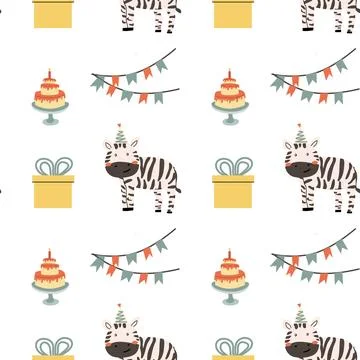 Childrens animals pattern, cute african jungle and tropical animal background Stock Illustration
