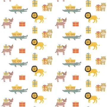 Childrens animals pattern, cute african jungle and tropical animal background Stock Illustration