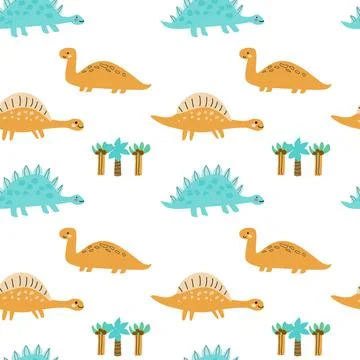 Childrens animals pattern of cute baby dinosaurs collection Stock Illustration