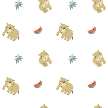 Childrens animals pattern with tropical plants. Childish cute print design イラスト素材
