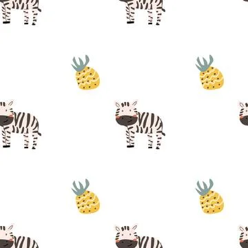 Childrens animals pattern with tropical plants. Childish cute print design Illustrazione stock