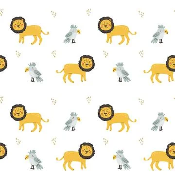 Childrens animals pattern with tropical plants. Childish cute print design 스톡 일러스트