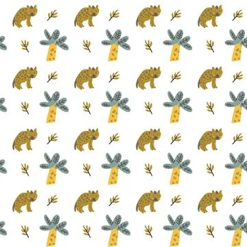 Childrens animals pattern with tropical plants. Childish cute print design イラスト素材
