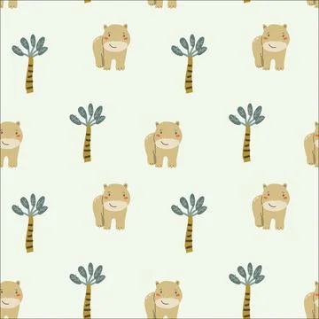 Childrens animals pattern with tropical plants. Childish cute print design Stock-Illustration