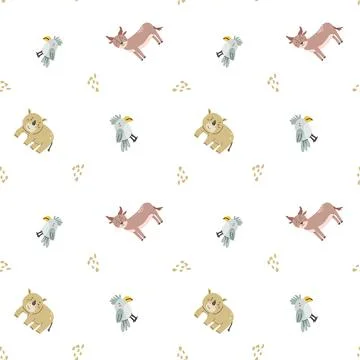 Childrens animals pattern with tropical plants. Childish cute print design イラスト素材