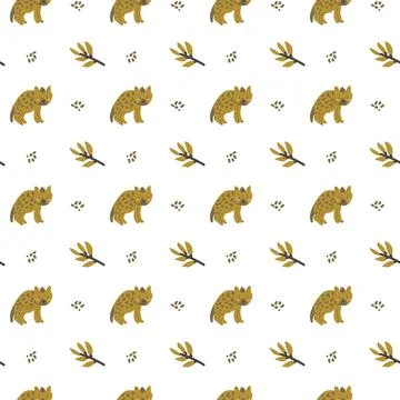 Childrens animals pattern with tropical plants. Childish cute print design Stock Illustration