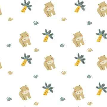 Childrens animals pattern with tropical plants. Childish cute print design イラスト素材