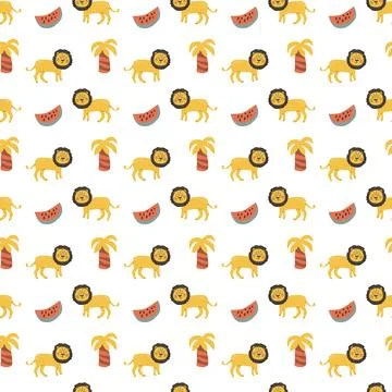 Childrens animals pattern with tropical plants. Childish cute print design イラスト素材