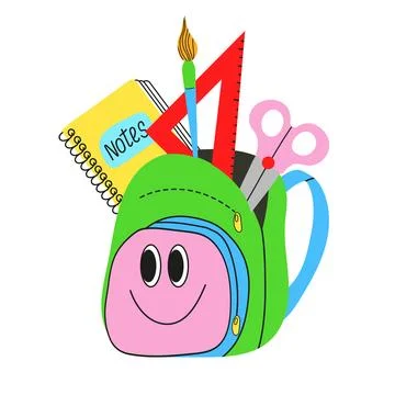 Children's backpack with educational supplies Stock Illustration