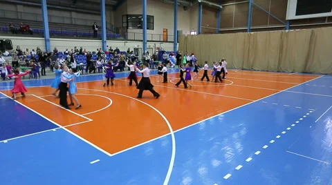 Children's Ballroom dancing tournament, extra wide plan Stock Footage 44527007