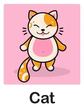 Childrens card with cat illustration and lettering. Cartoon cute kitten Stock Illustration