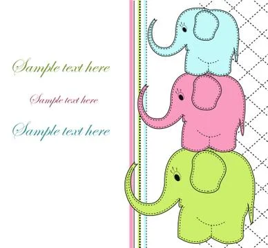 Childrens card with three elephants Stock Illustration