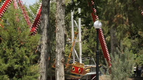 Children's carousel attraction ship Stock Footage 92832763