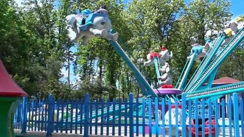 Children's carousel elephants. Stock Footage 75855380