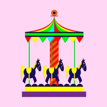 Children's carousel with horses Stock Illustration