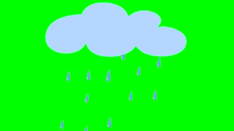 Children's cartoon animation of a cloud with falling raindrops on a chroma key Stock Footage 238974238