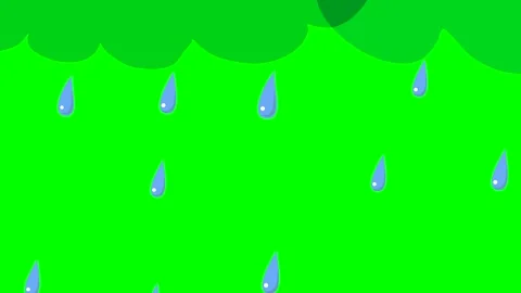 Children's cartoon animation of a cloud with falling raindrops on a chroma key Stock Footage 270417722