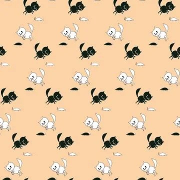 Childrens cartoon pattern with cats and mice Stock Illustration