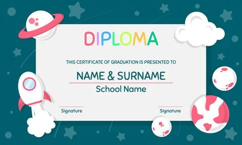Children's certificate of graduation template Stock Illustration