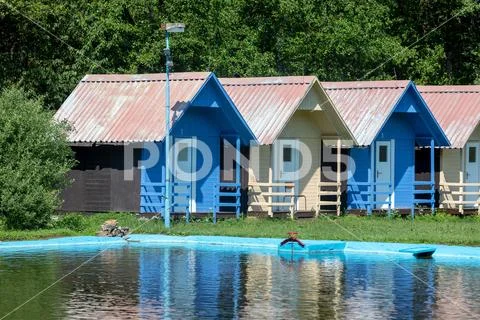 Children's chalets camp in summer Stock Photos