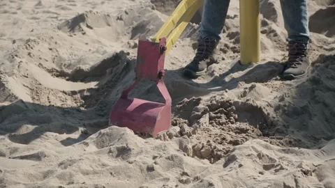 Children's Coffeesh Excavator On The Beach Stock Footage 135075565