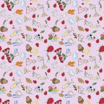 Childrens color seamless pattern in sketch style purple background Stock Illustration