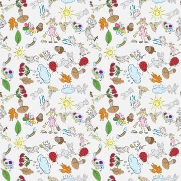 Childrens color seamless pattern in sketch style gray background Stock Illustration
