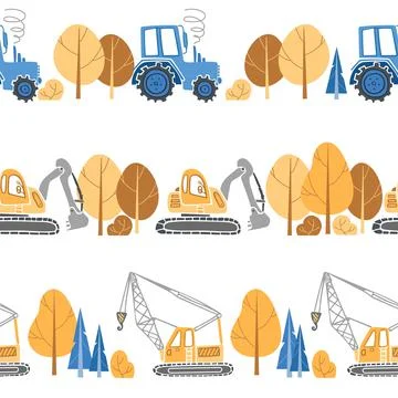 Childrens construction machinery pattern. Cartoon illustration scandinavian s Stock Illustration