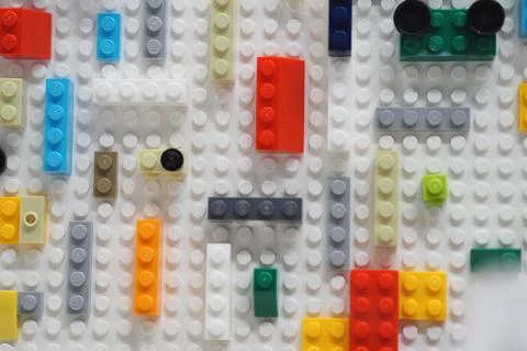 Children's constructor LEGO colored plastic figures and blocks. Stock Photos