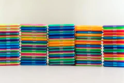 Children's constructor on magnets. Many multicolored squares Stock Photos