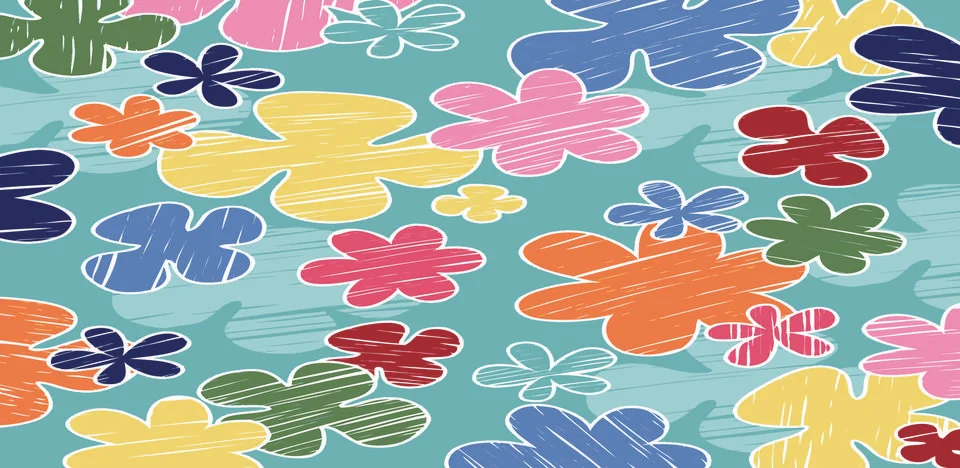 Childrens crayon flower pattern background Stock Illustration
