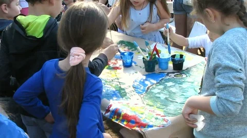 Children's Creativity. Children Draw Together. Stock Footage 89423563