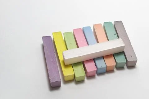 Childrens creativity pieces - colored chalks stick bars set, in a row Stock Photos