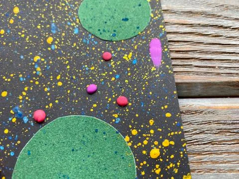 Children's creativity, rocket in space, from plasticine and matches, Stock Photos