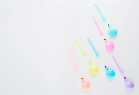 Childrens creativity, a scattering of felt pens in pastel colors Stock Photos