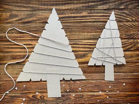 Children's creativity, step by step how to make a Christmas tree. Stock Photos