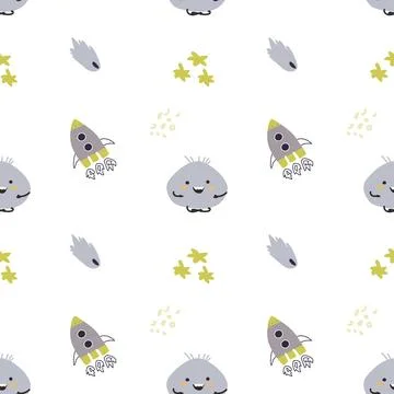 Childrens cute pattern with monsters or aliens in space. Galaxy elements and Stockillustratie