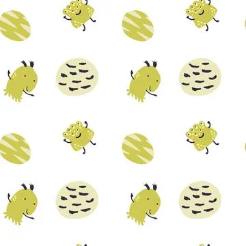 Childrens cute pattern with monsters or aliens in space. Galaxy elements and 库存插图