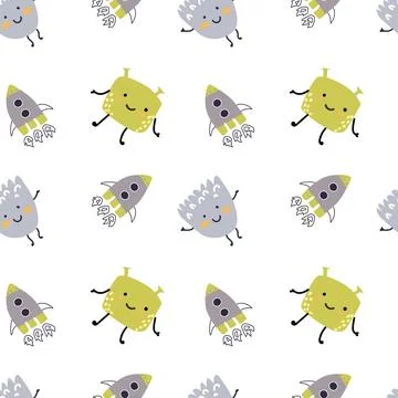 Childrens cute pattern with monsters or aliens in space. Galaxy elements and 库存插图