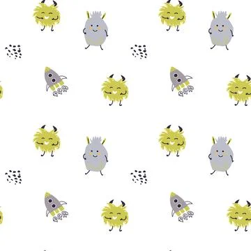 Childrens cute pattern with monsters or aliens in space. Galaxy elements and イラスト素材