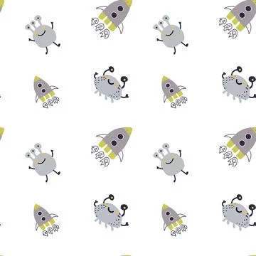 Childrens cute pattern with monsters or aliens in space. Galaxy elements and 库存插图