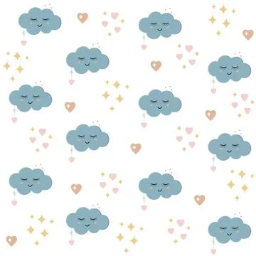 Children's cute pattern of sleeping clouds in boho style, wallpaper, textiles Stock Illustration