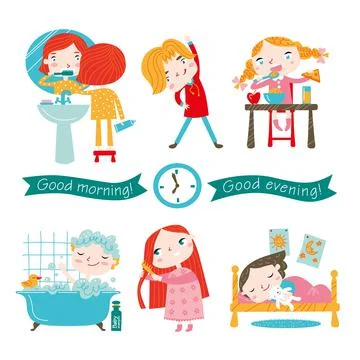 Children's daily routine. Stock Illustration