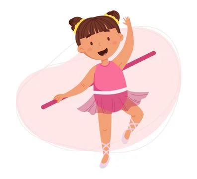 Children's daily routine vector illustration. Cute cheerful girl study in bal Stock Illustration