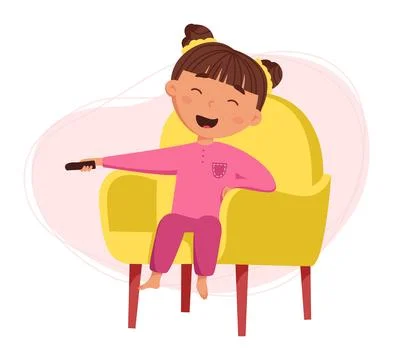 Children's daily routine vector illustration. Cute cheerful girl relax in a.. Stock Illustration