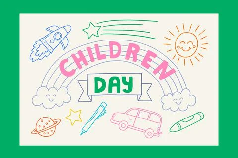 Children's Day Cute Doodle Background Design Stock Illustration