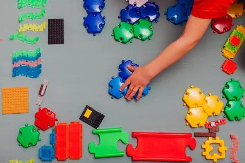 Children's developing game designer for home on a gray background Stock Photos