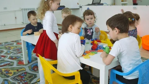 Children's developing a game room. Emotions of young children during Stock Footage 89943731