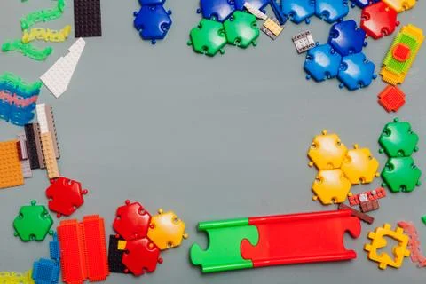 Children's developing games collect designer on a gray background Stockfoto's
